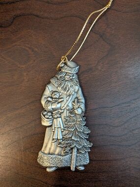 Silver Santa with Tree Holiday Ornament